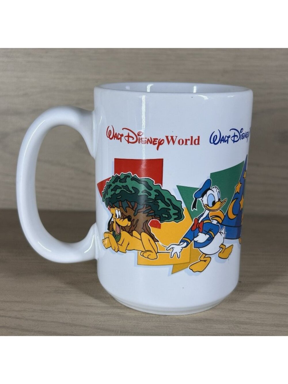 Vtg Walt Disney World DAD Mug Four Parks 1 World Mickey Pluto Donald Goofy
